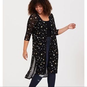 TORRID BLACK STAR FOIL MESH LONGLINE KIMONO